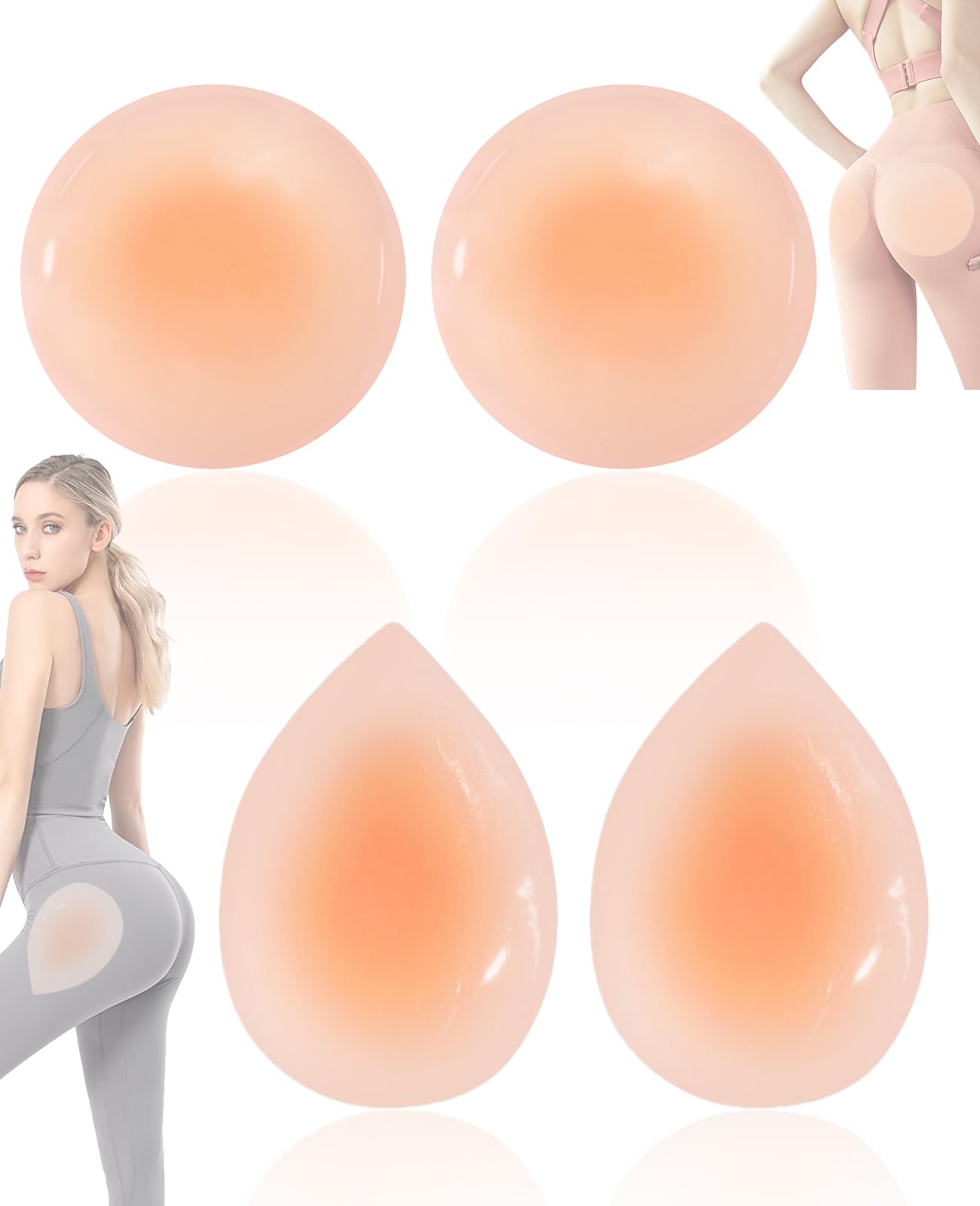 Photo 1 of Geyynow 4PCS Silicone Butt Pads, Adhesive Reusable Hip Dip Enhancer Buttocks Lifter for Women