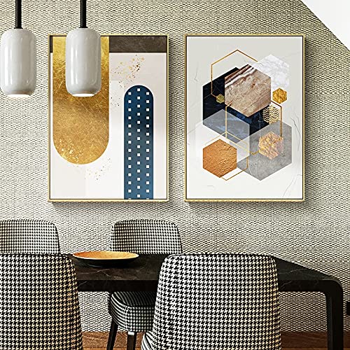 Art mural abstrait géométrique Golden Light de luxe, deux toiles 60x90cm premium