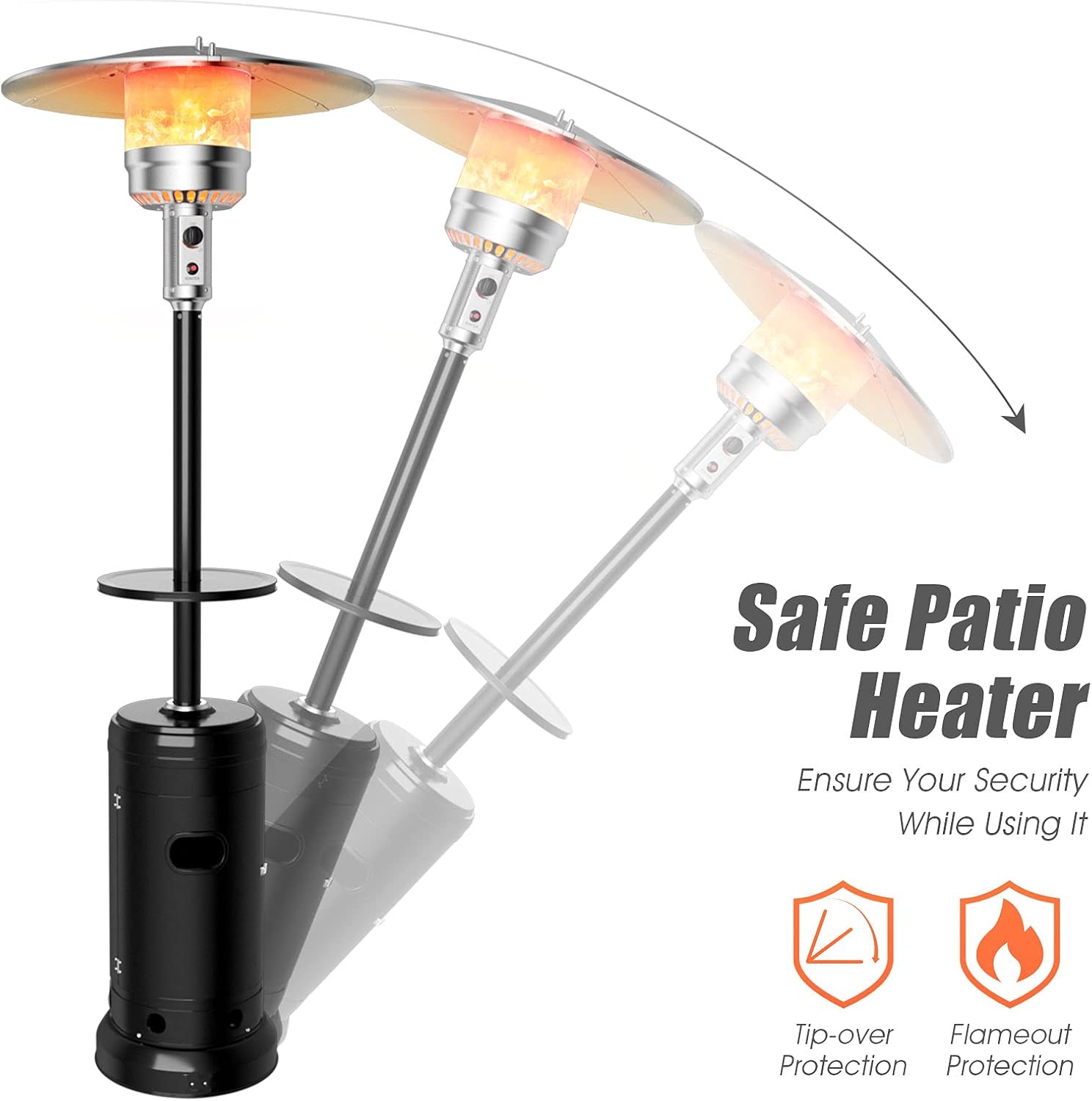 S AFSTAR 48000 BTU Outdoor Patio Heater, Portable Propane Heater w/Drink Shelf Tabletop, Wheels, Base Reservoir, 87-inch Tall Standing Heating Lamp Tower for Garden Backyard Porch (Black)