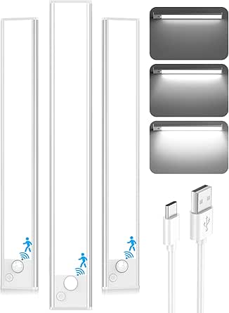 Under Cabinet Motion Sensor Lighting: Dimmable Rechargeable Lights Indoor - Battery Operated Lights - Undercabinet Wireless Closet Light Magnetic Led Light For Kitchen Home Bathroom Counter 5 Pack