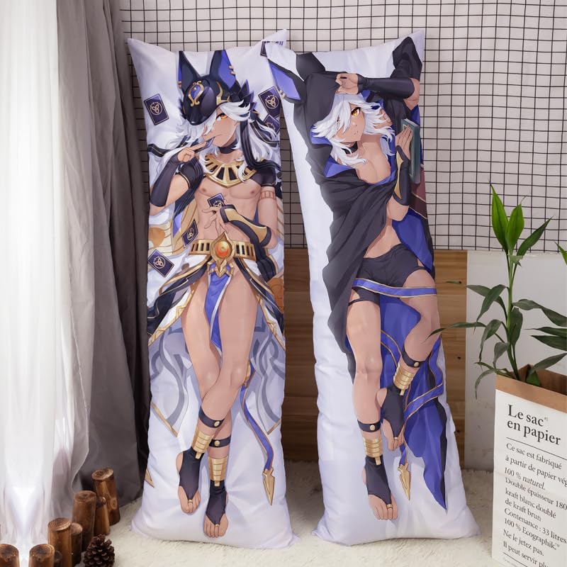 Anime Genshin Impact Cyno Dakimakura - Funda de almohada decorativa Waifu de 2 lados con estampado de cuerpo para abrazar, Otaku, 59 x 20 pulgadas