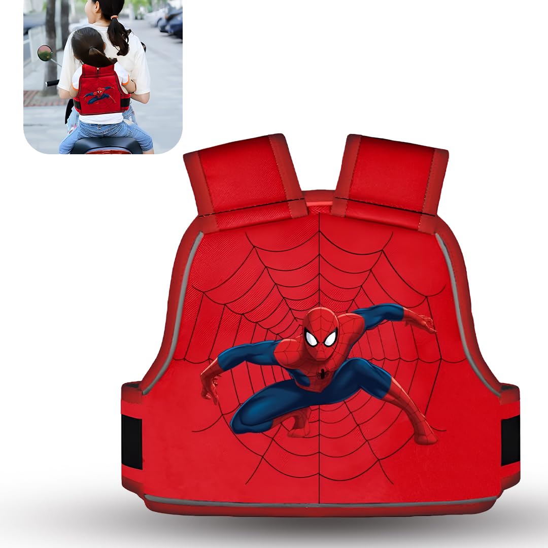 Tony Stark Kids Safety Belt for Two Wheeler with Reflective Strips, Portable Seat Belt Children Motorcycle Harness for Motorcycle Bike, Adjustable Safety Harness for Boys Girls (Web Wonder)-image-46