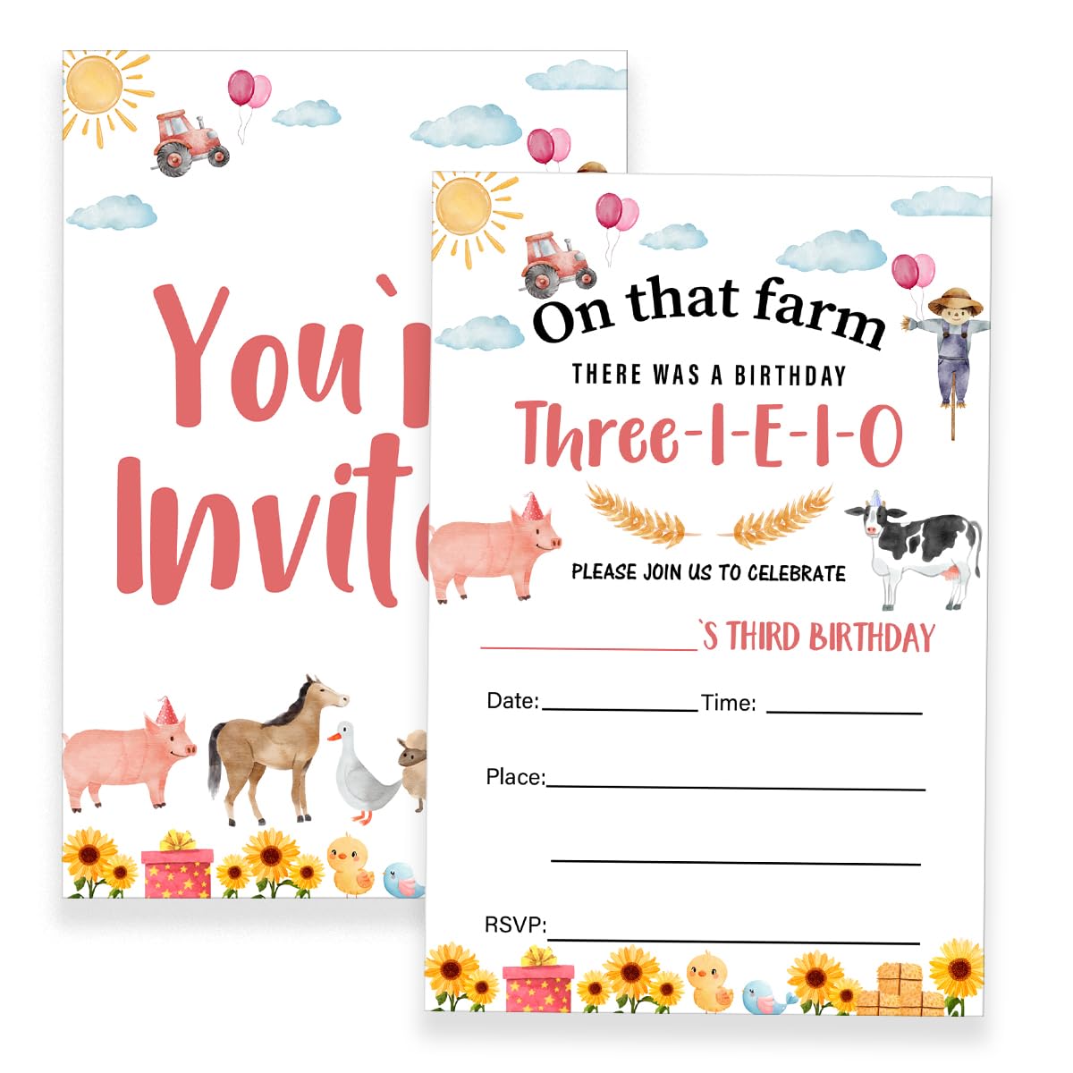 20 Pack Farm 3rd Birthday Party Invitations With Envelopes Farmyard |  Desertcart Seychelles, image size:1200x1200