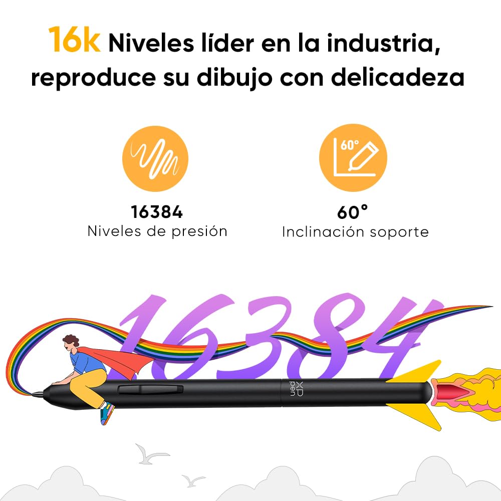 XPPen Deco 640 Tableta Gráfica Portátil 16K Niveles Inclinación 60°, Tableta Gráfica Dibujo Digital para OSU Compatible con Windows, macOS, Android, Chrome OS, Linux, Área Activo 16 cm x 9 cm
