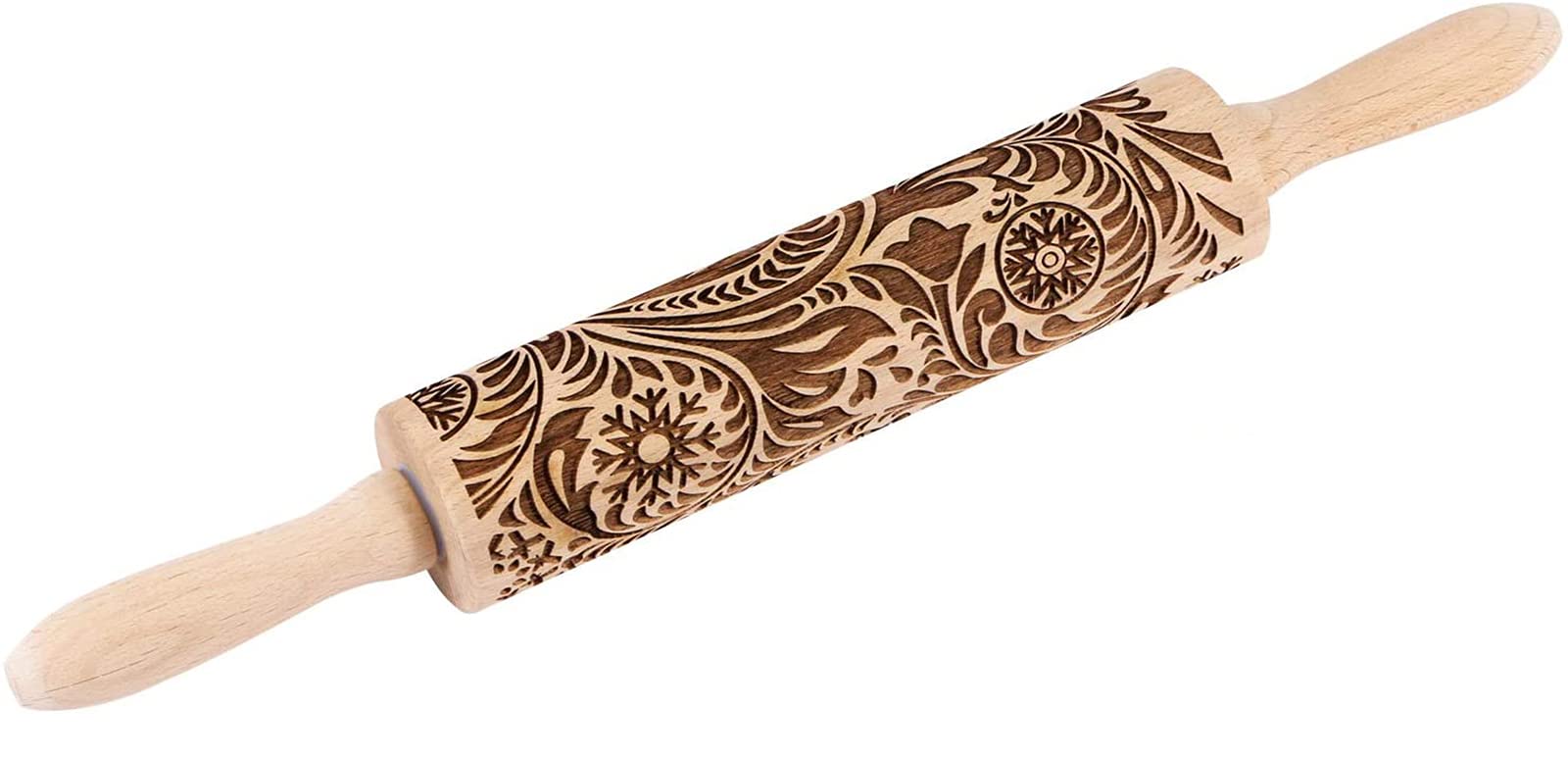 Bonita Herramienta de Cocina, para Hornear Galletas en Relieve, Rodillo de amasar Grabado en Relieve con patrón de Flores de Copo de Nieve navideño, Rodillo de Madera en Relieve