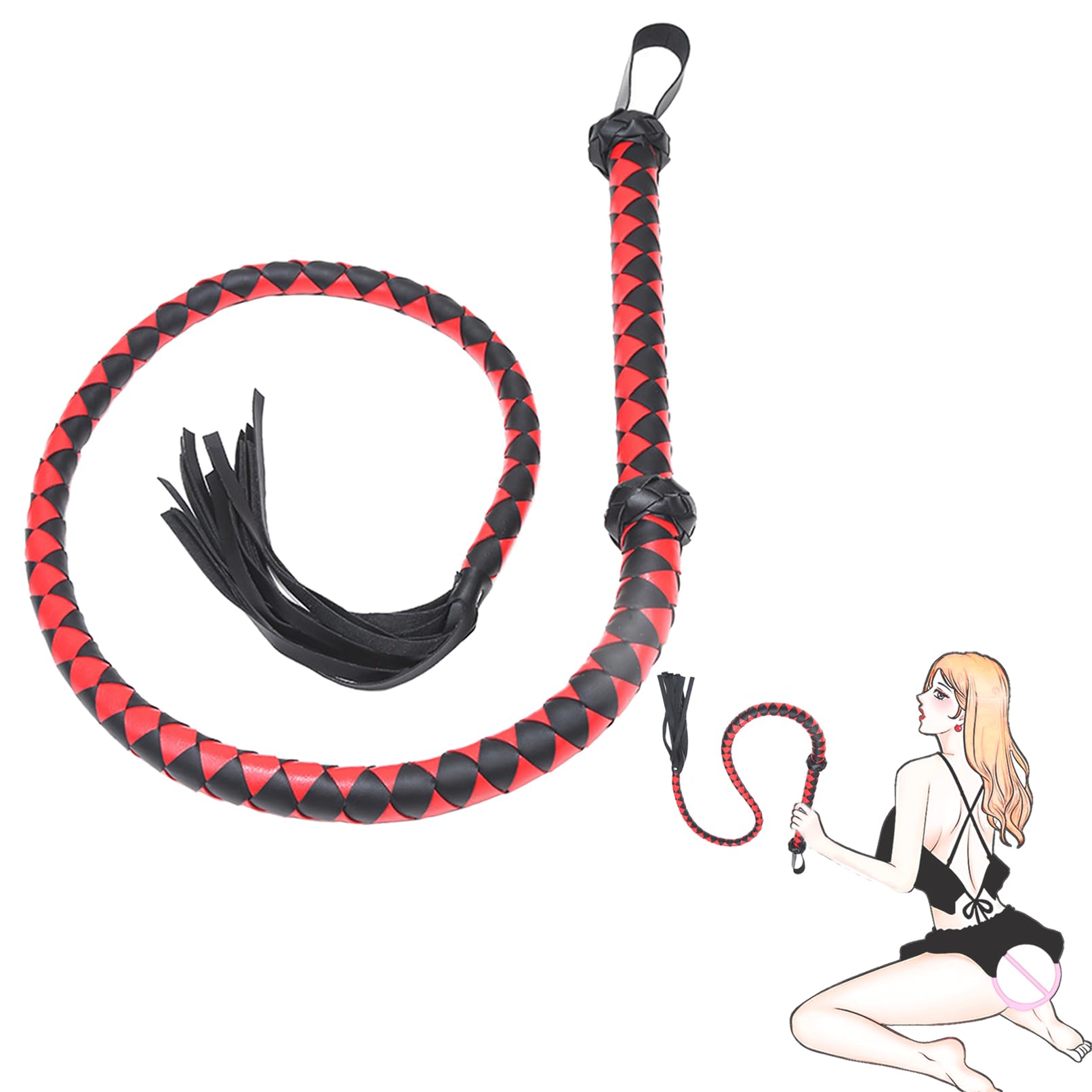 SM Frusta in Pelle Extra Lungo Flirt Frusta Frusta Sessuale Feticcio Sculacciati per Sesso SM Giocattoli Sessuali Sculacciati Sex Toy per Coppie Flogger BDSM Giochi di Ruolo (143cm,Rosso)