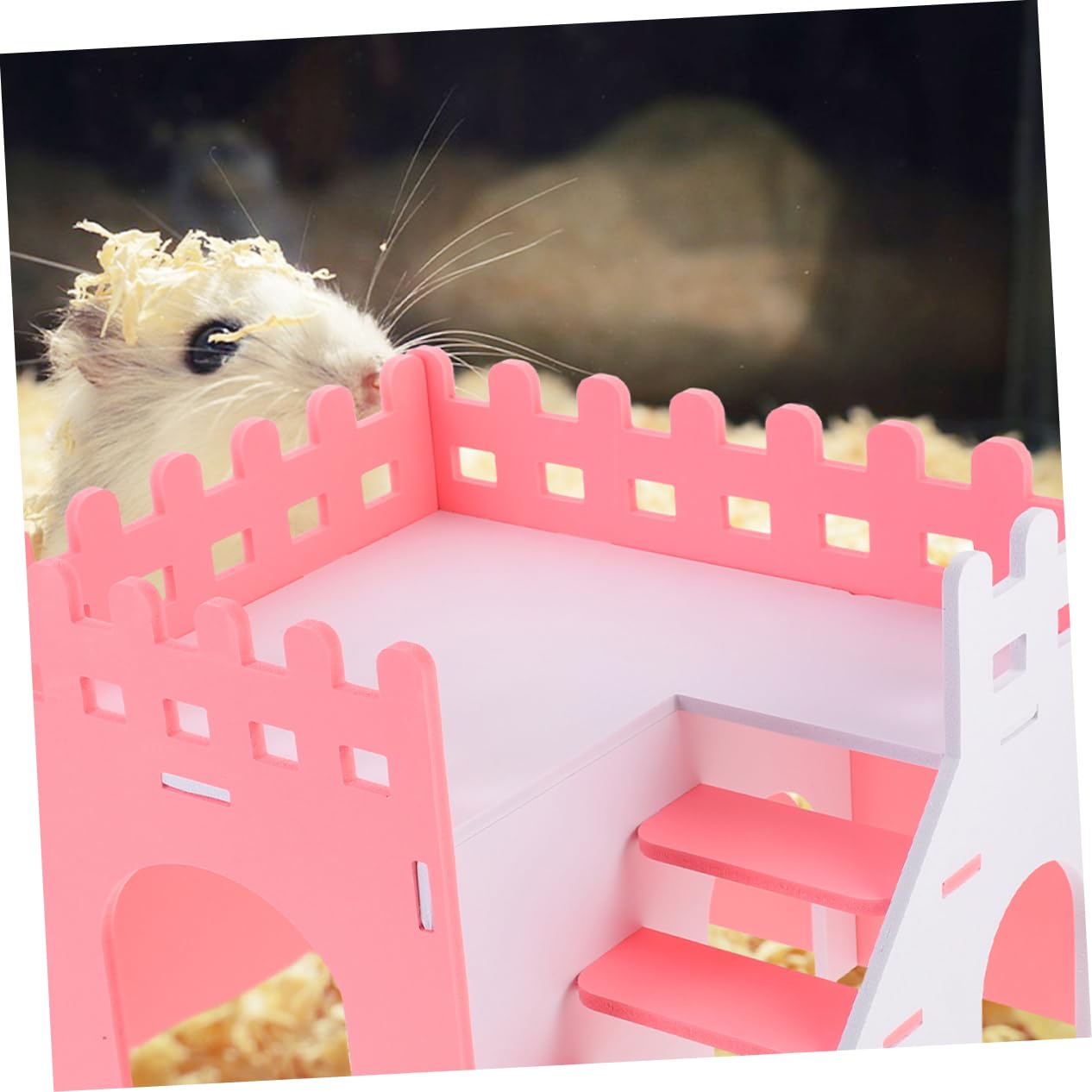 HEMOTON Villa per Criceti a Doppio Livello con Scala 2 Pezzi in PVC Rosa | Spazio per Attività, Struttura a Due Piani, per Piccoli Animali e Coniglietti Nani