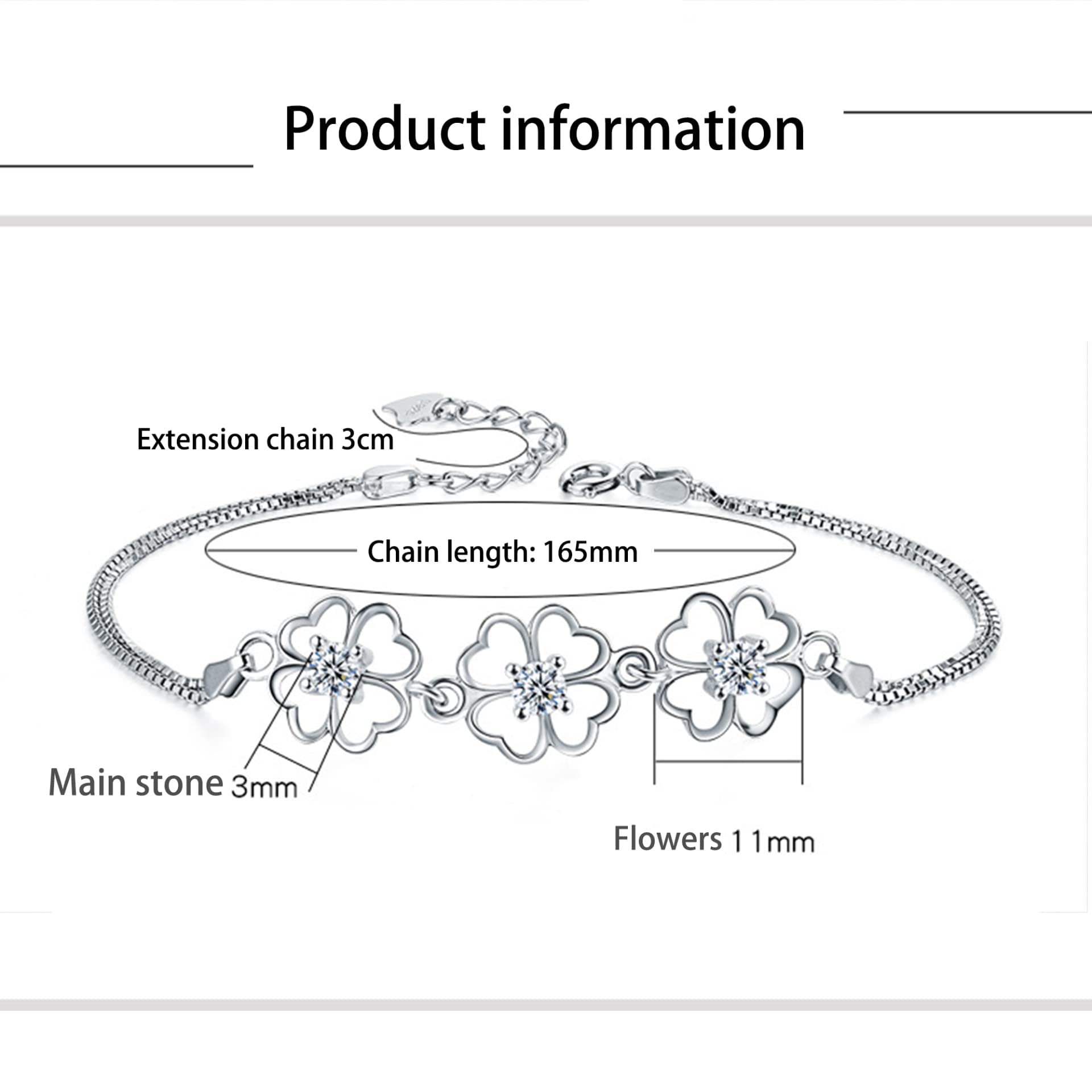 Frauen Mädchen Armband 925, einfache, Aber Elegante, glückliche Vier-Blatt-Klee-Armreifen, einstellbare Handverbindung, Kettenerweiterung