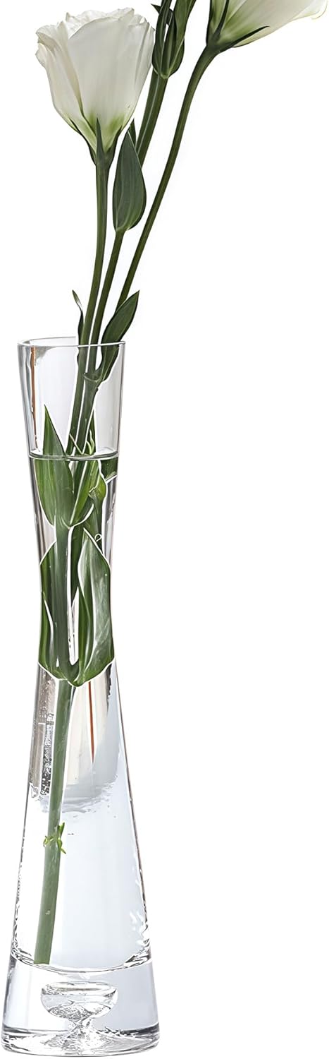 Hand-Made Blown Art Bud Glass Vase Small Glass Vase Single Stem Vases for Flower Bud Home Decor 20cm Height (Clear)