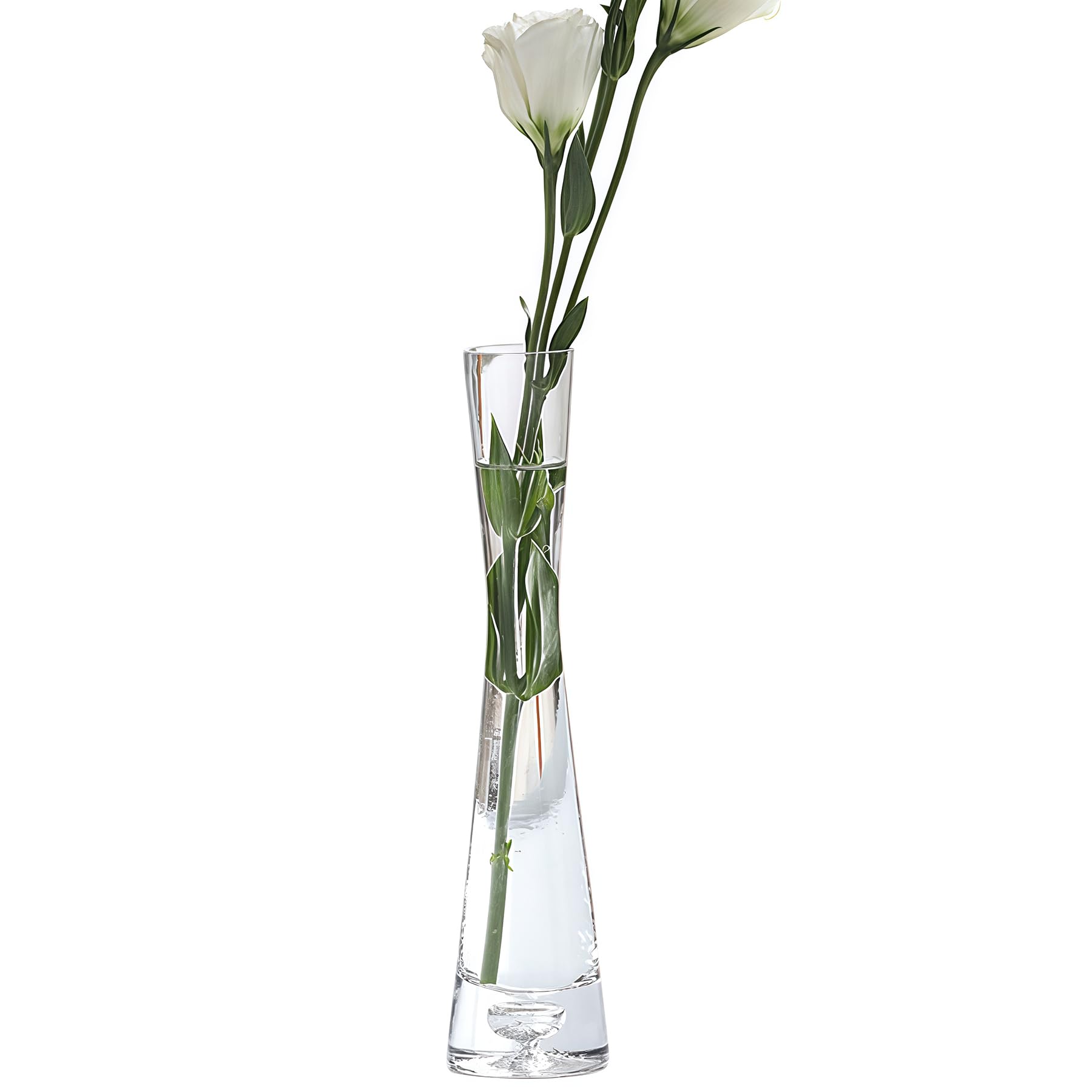 Hand-Made Blown Art Bud Glass Vase Small Glass Vase Single Stem Vases for Flower Bud Home Decor 20cm Height (Clear)