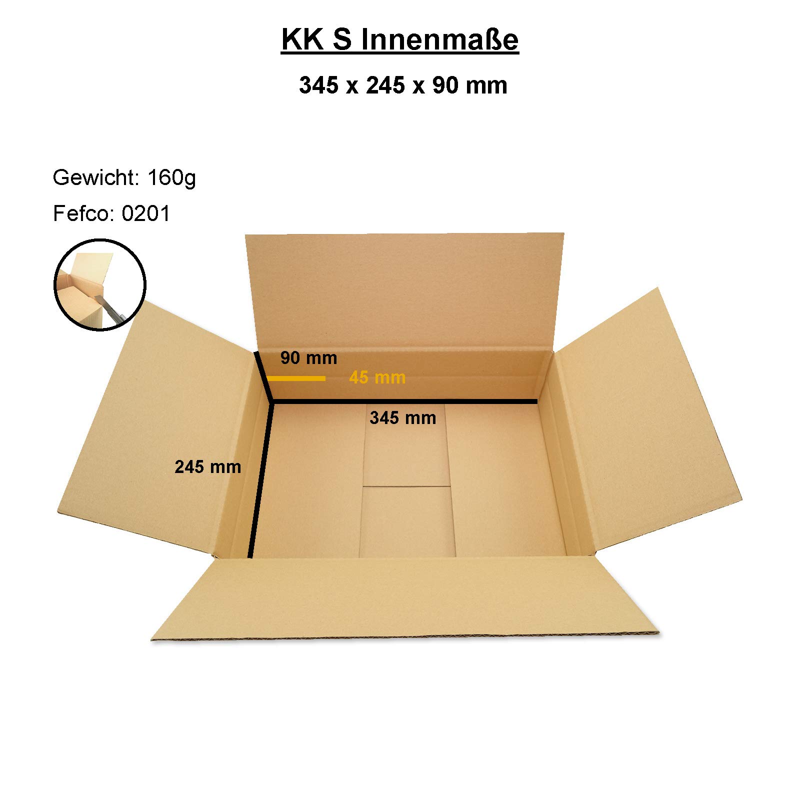 verpacking 100 Faltkartons 350x250x100mm braun | variable Höhe bei 50mm | KK S 1 wellig für DHL Päckchen S mit 6 Rollen Papierklebeband rechteckiger Versandkarton für kleine Waren kleine Kartons