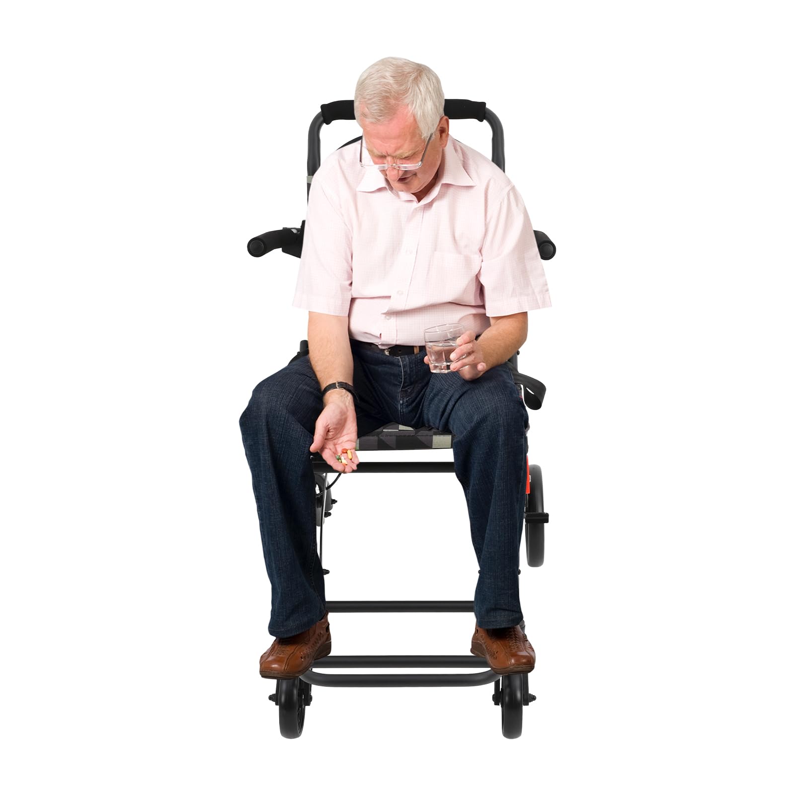 Sedia a rotelle pieghevole, portatile, pieghevole, con poggiapiedi, portata 100 kg, stabile e compatta, ideale per anziani e in viaggio