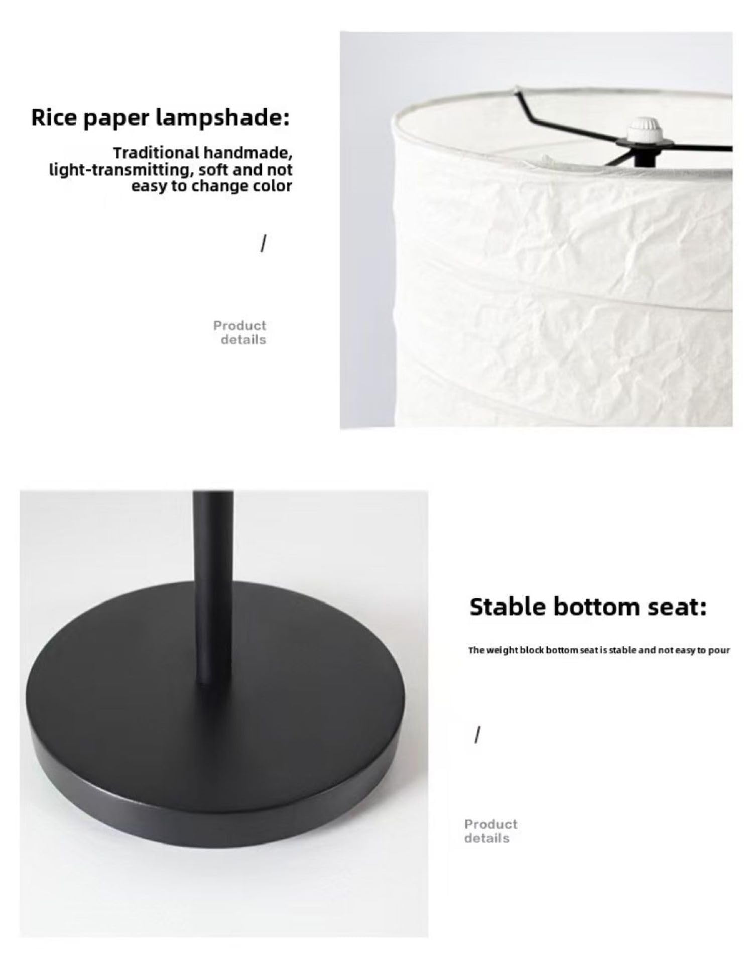 Lámpara de Suelo de Papel de 46 Pulgadas con Bombilla LED de 9W 3 Temperaturas de Color, Base de Acero Inoxidable y Interruptor de Pie Encendido/Apagado, Color Blanco