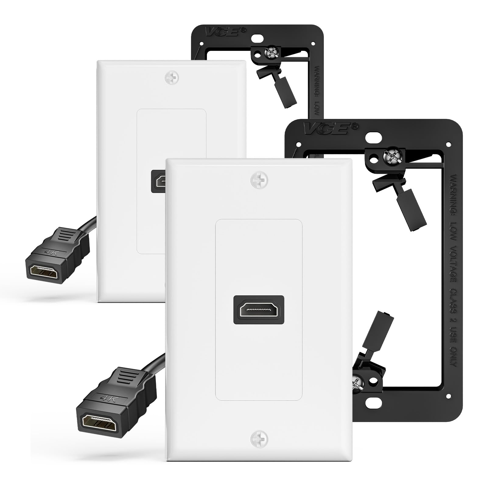 VCELINK 4K HDMI Outlet Wall Plate 1-Port Kit, with Mounting Bracket, 2 Pack