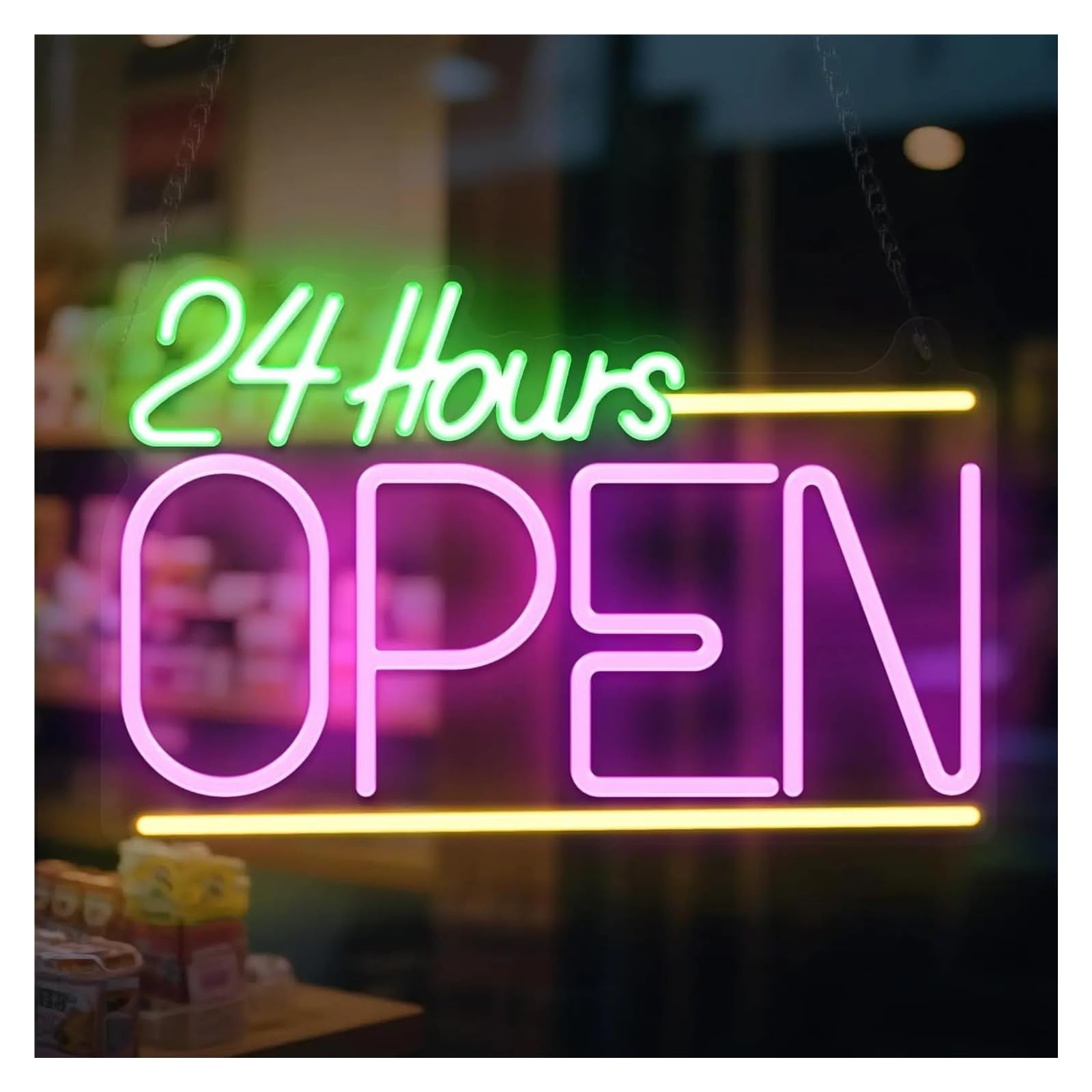 XENITE Hanging Art Neon Signs Open 24 Hours Neon Sign USB Dimmer Switch Business Bar Shop Gas Station Convenience Store Decoration 38.3x24.8cm