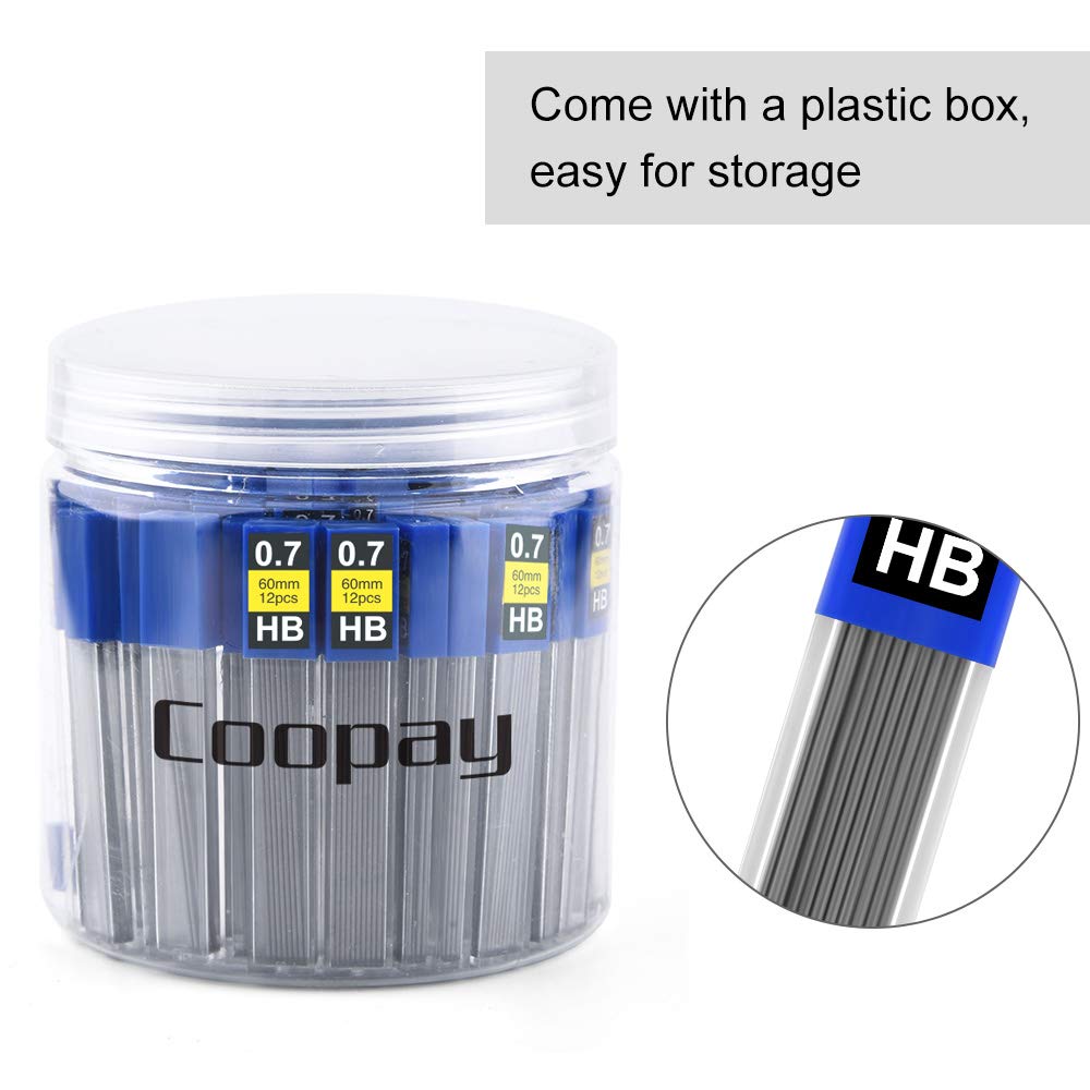 Coopay 600 sztuk wkładów ołowiowych 0,7 mm HB odporne na pękanie wkłady do ołówków mechanicznych, 12 opakowań na tubę, 50 rur (0,7 mm)