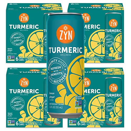 ZYN Turmeric Wellness Drink (24 Pack), Lemon Ginger Flavored Turmeric