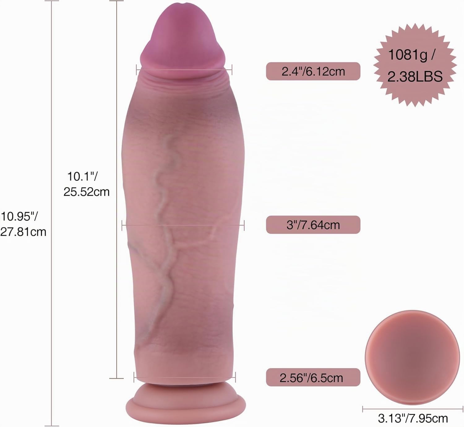 Hismith Gode réaliste pour machine à baiser, gode en silicone de 27,81 cm pour hommes et femmes, longueur insérable de 25,52 cm, gode à double densité avec système KlicLok, plug anal épais, sextoy