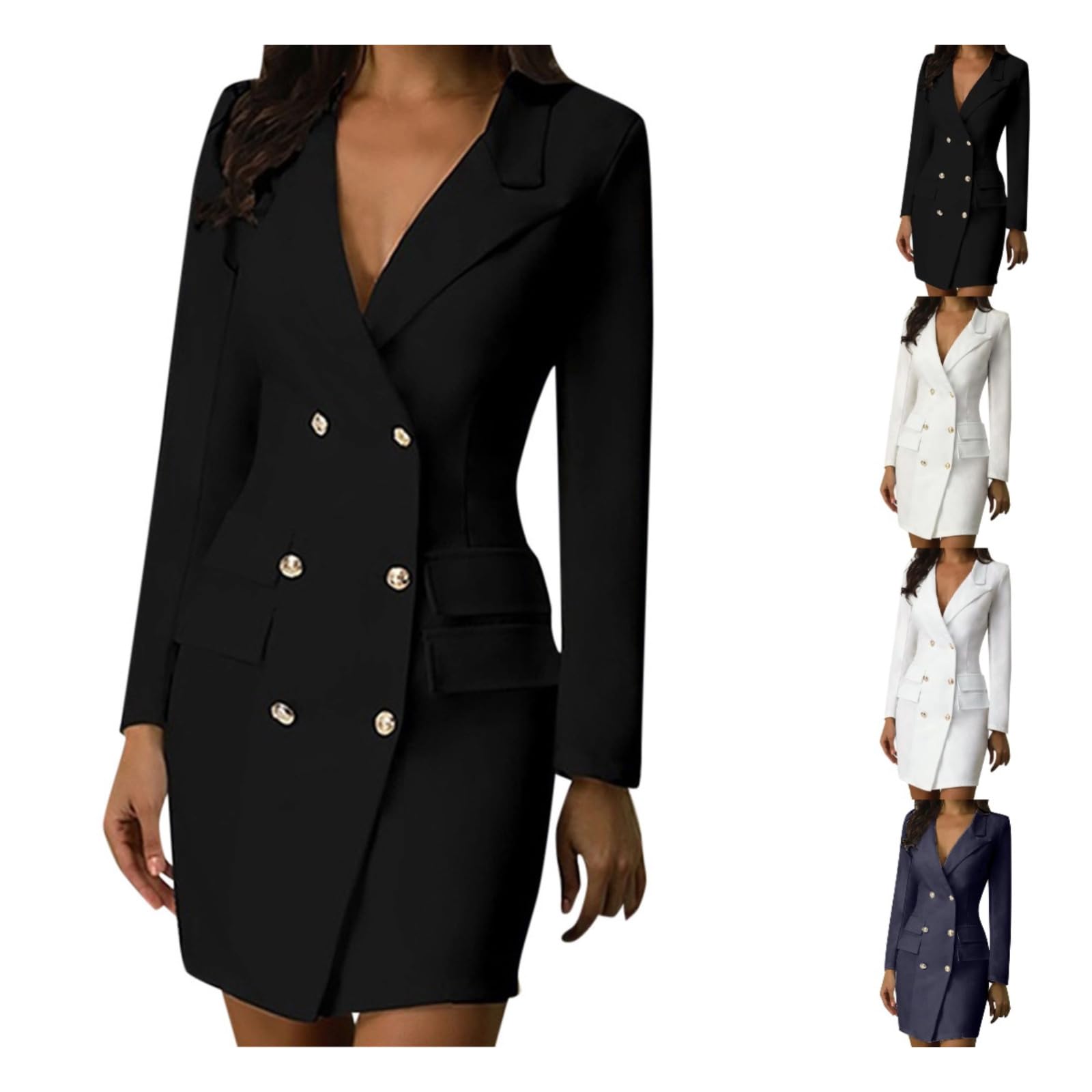 JiXiang Blazer Dress for Women Sexy Elegant Formal Suits Dress Work Office Busines Notch Lapel Double Breasted Button