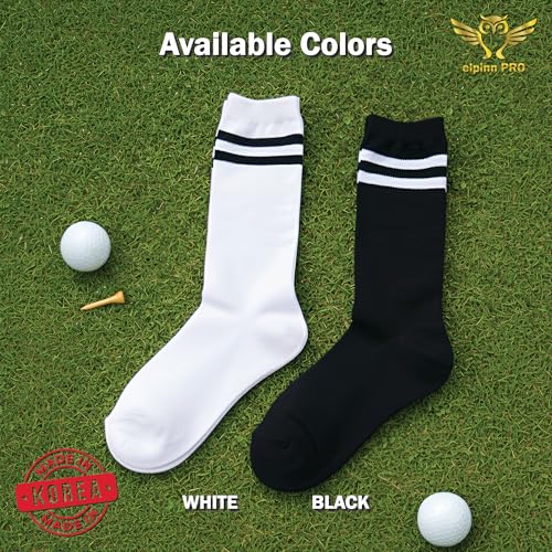 elpinn PRO 5 Pair Premium UV-Protective Thin Golf Mid-Calf Socks for Women MADE IN KOREA Crew Socks, Breathable, Comfortable, Sun Protection, Black with White Stripes