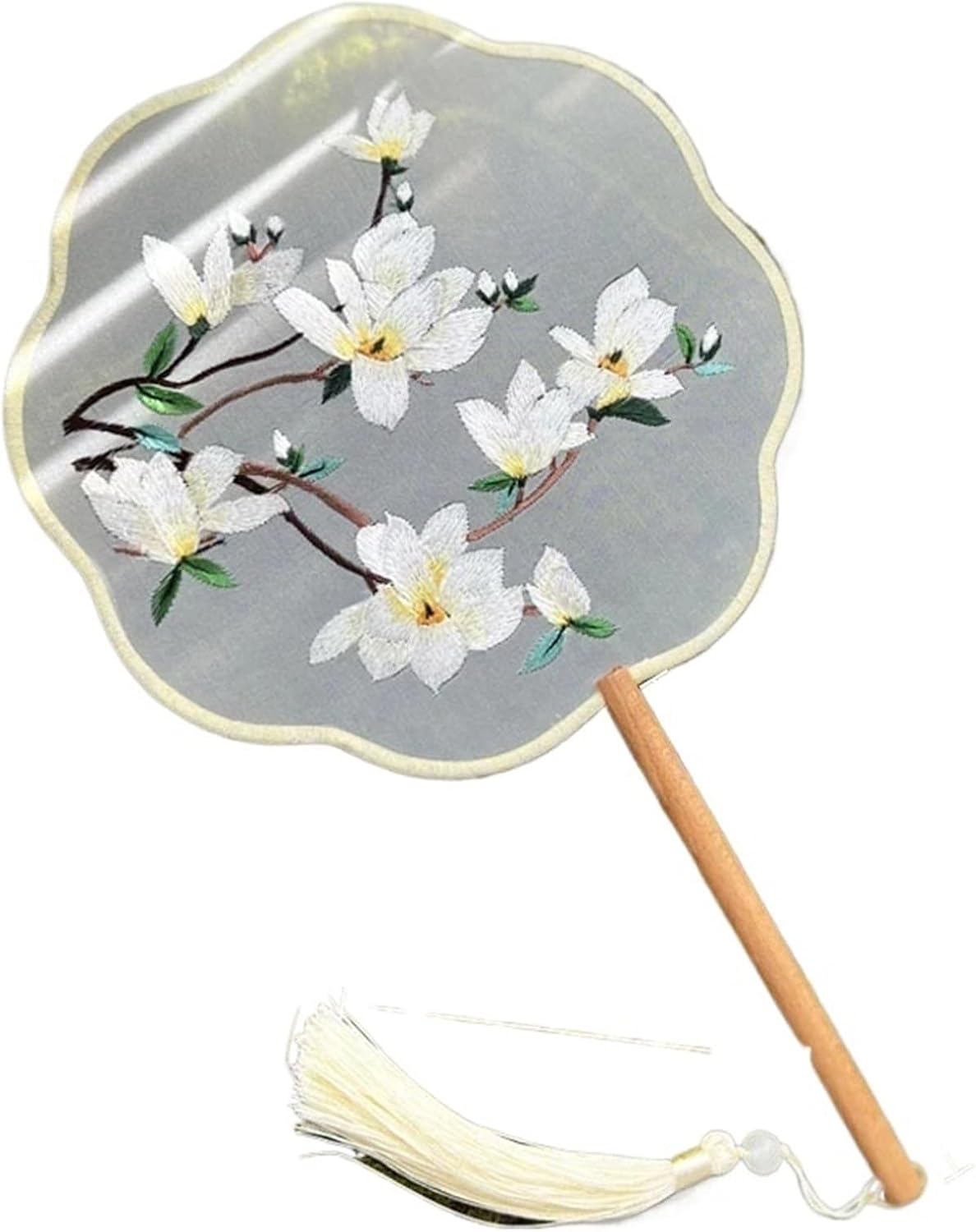 Handheld Embroidered Fans Chinese Ancient Style Long Handle Double Sided Embroidery Machine Embroidery Round Fan