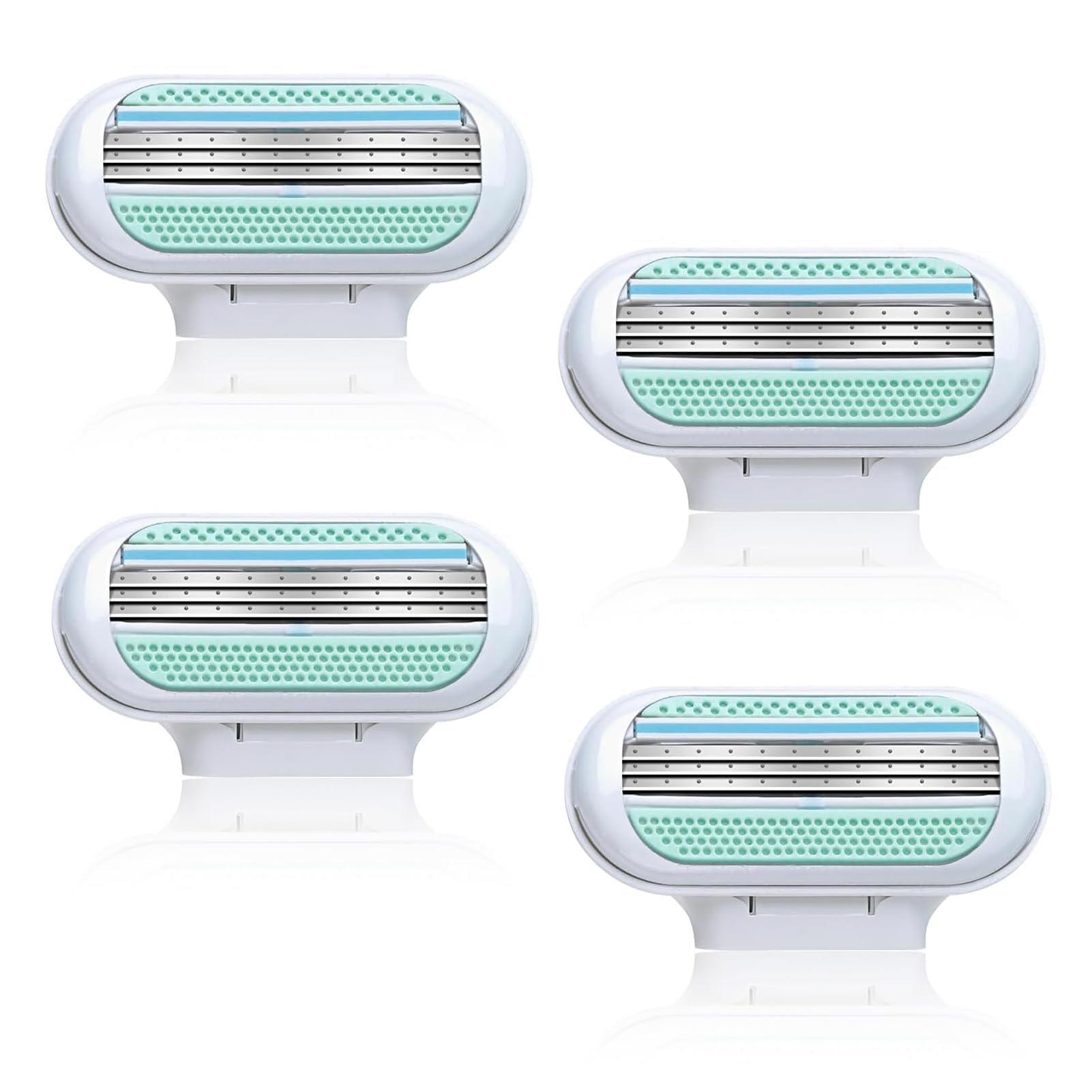 Venus Compatible 4-Pack Razor Heads, 3-Layer Refills, Smooth Shaving Performance (Blue)