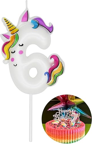 DERVENTA Juego de velas de cumpleaños con número de unicornio y unicornio (número de unicornio, 6)