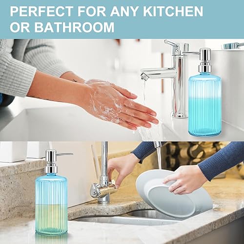 Miniatura 3 de Dispensador de jabón de vidrio, botella de vidrio transparente acanalado de 17 onzas con bomba de acero inoxidable 304, dispensador de jabón