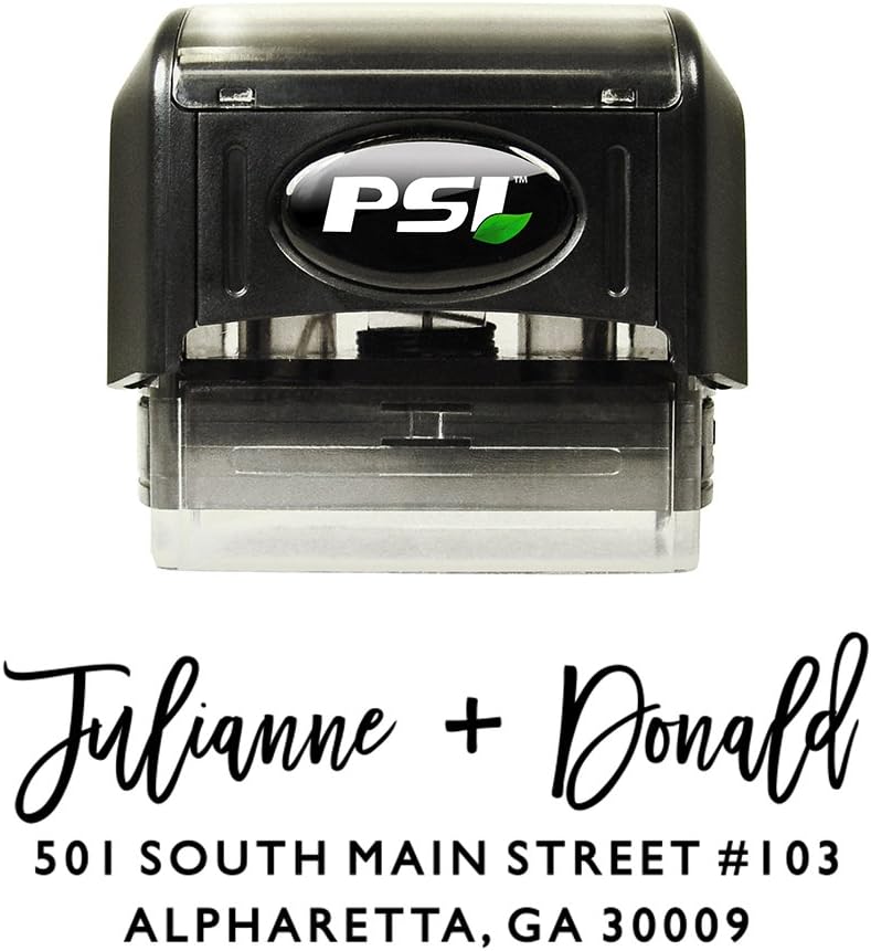 Edgy Script Return Address Stamp, Self Inking - Bundle with Custom Stamp, Extra Refill Ink and 100 Matching Adhesive Address Label Stickers