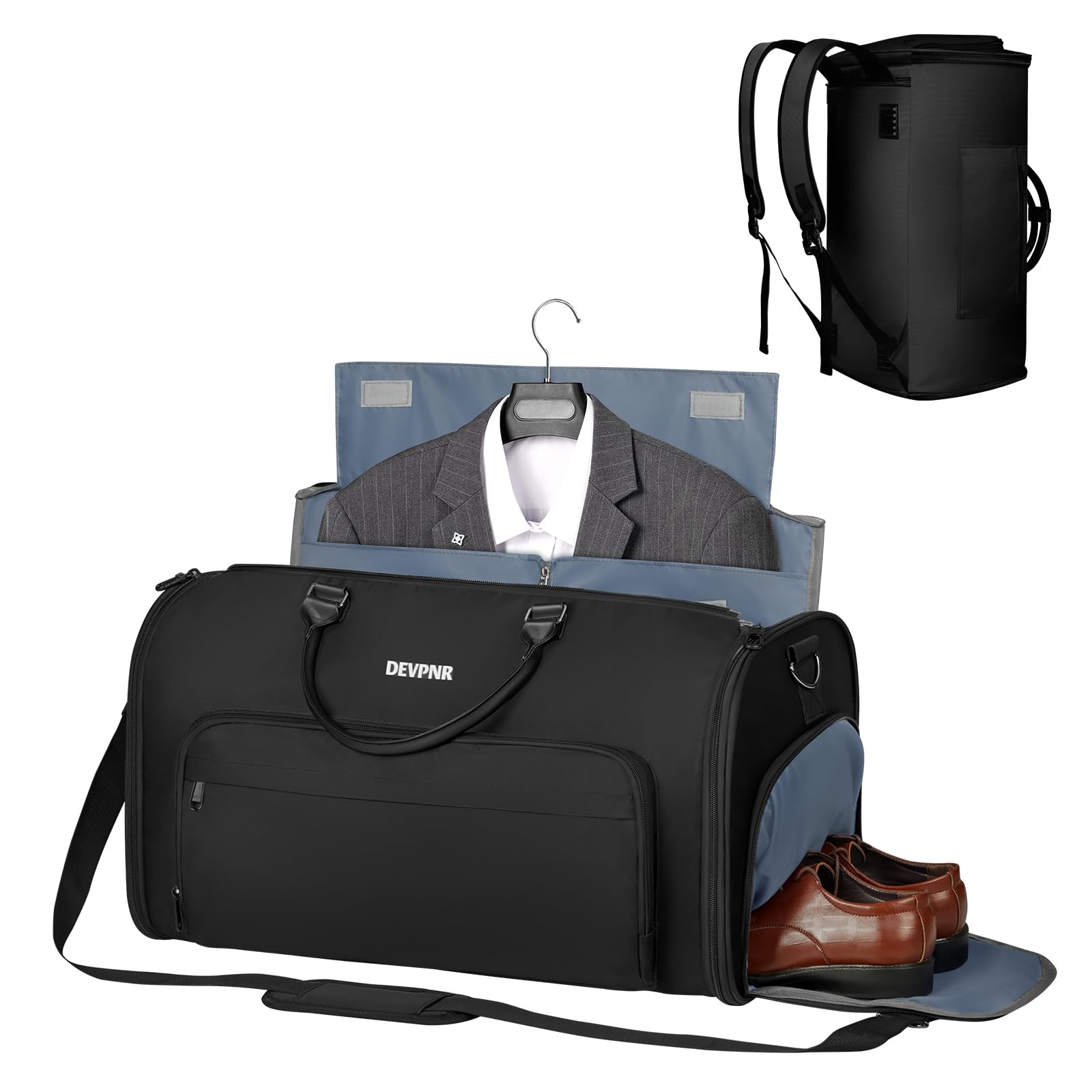 DEVPNR Garment Duffle Bags for Travel, Convertible Garment Bag for Men Women with Shoe Compartment, 3 in 1 Waterproof Carry on Garment Backpack for Bussiness Travel & Weekend