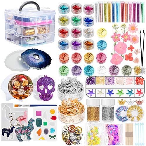 Resin Mold Jewelry Decoration Kit - Resin Kits for Beginners with Molds and Resin Jewelry Making Supplies - Silicone Casting Mold, Tools Set and Clear Epoxy Resin for DIY