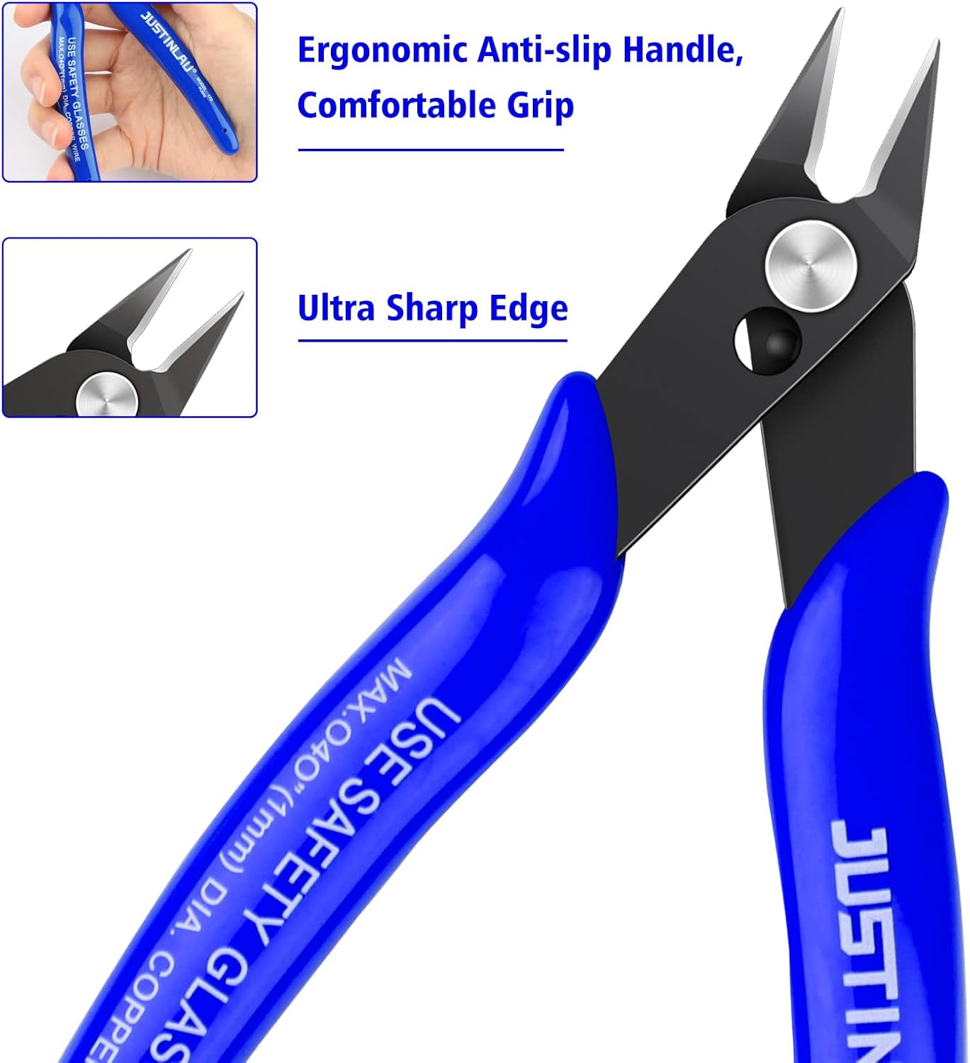 2Pcs 5 inch Small Flush Cutters Wire Snips Clippers Diagonal Cutters, Wire Cutter Soft Copper Wire Snips and Side Cutting Pliers for Electronic, Model, Jewelry Making (blue)