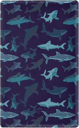 Funny Shark Toggle Light Switch Wall Plate Electrical Outlet Cover Size 1 Gang 2.9" x 4.6" Kids Decorative Nursery Teen Toddler Room Bedroom