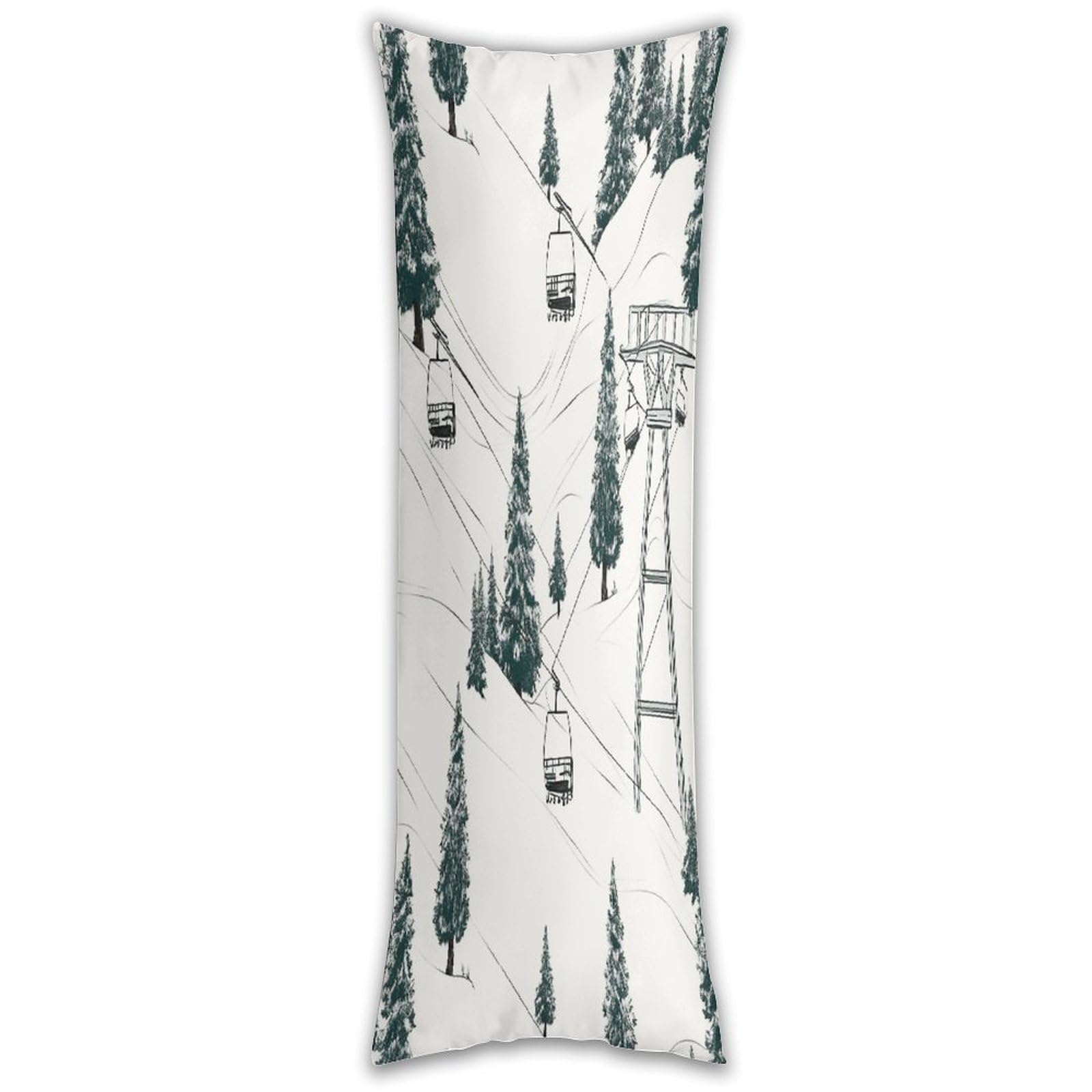 Ski Lift with Fir Tree Long Pillow Case with Zipper Ultra Soft Microfiber Long Pillow Cover Breathable Body Pillow Protector Soft Wrinkle Pillowcase for Bed Sofa Bedroom 53 X 19 in