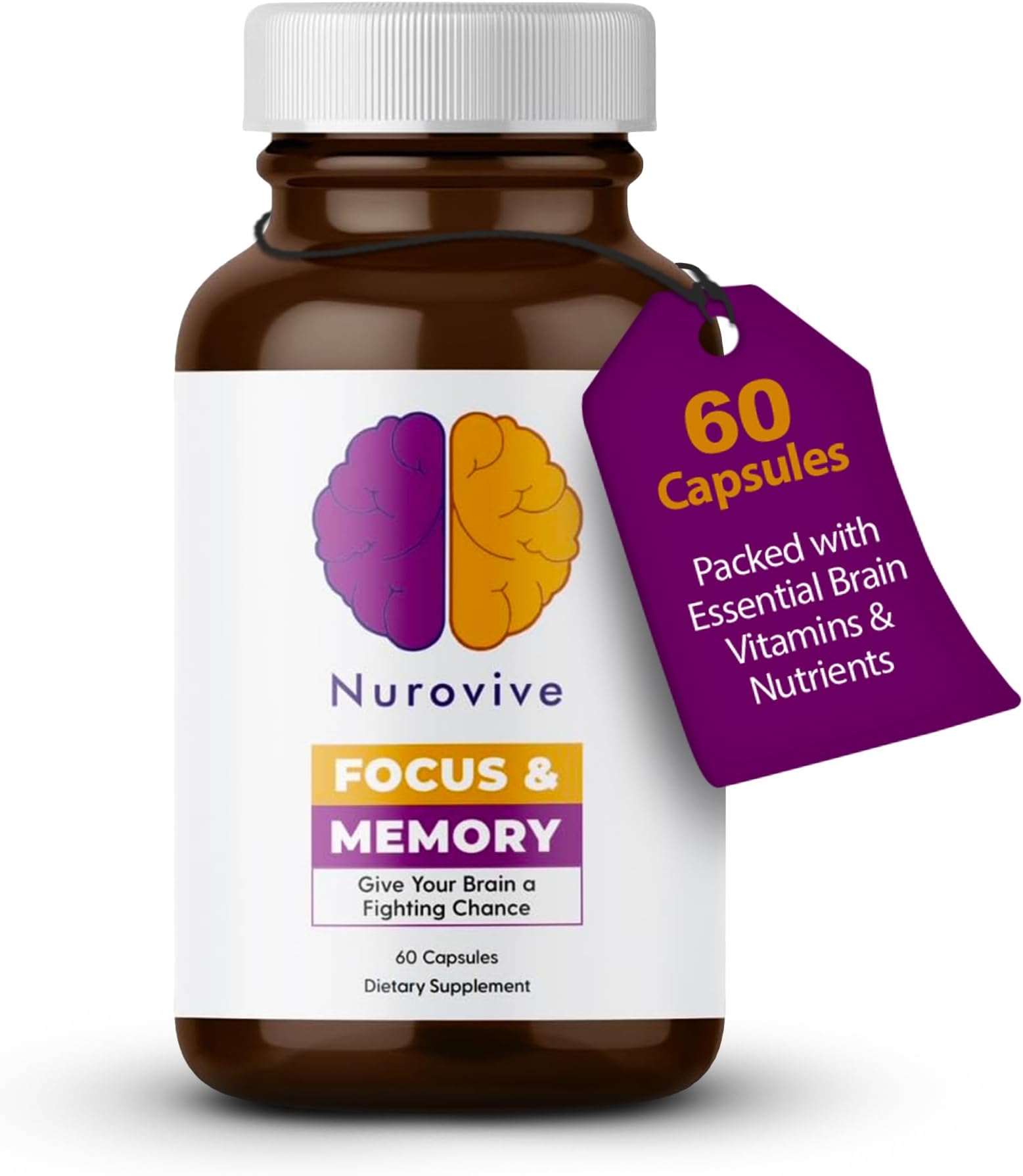 Focus & Memory Supplement for Brain Health, Focus Supplement & Neurotransmitter Support with Vitamin B12, B1, B3 & B5 Plus Taurine, 60 Capsules