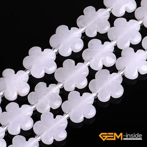 Miniatura 5 de GEM-Inside - Cuentas sueltas de jade blanco natural, auténticas, con forma de flor de 0.591in, para hacer joyas, 15 pulgadas