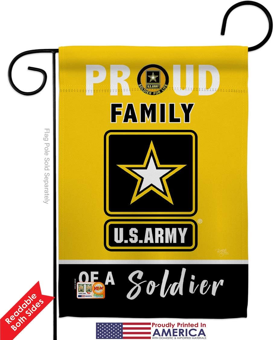 Proud Family Soldier Garden Flag Set with Stand Armed Forces Army Rangers United State American Military Veteran Retire Official Small Gift Yard House Banner Double-Sided Made In USA 13 X 18.5