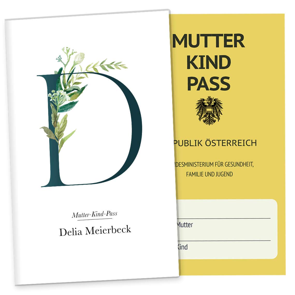 OLGS Mutter-Kind-Passhülle Österreich Buchstabe - Personalisierte Schutzhülle, individuelles Schwangerschaftsgeschenk MuKiPass Hülle - Motiv 12