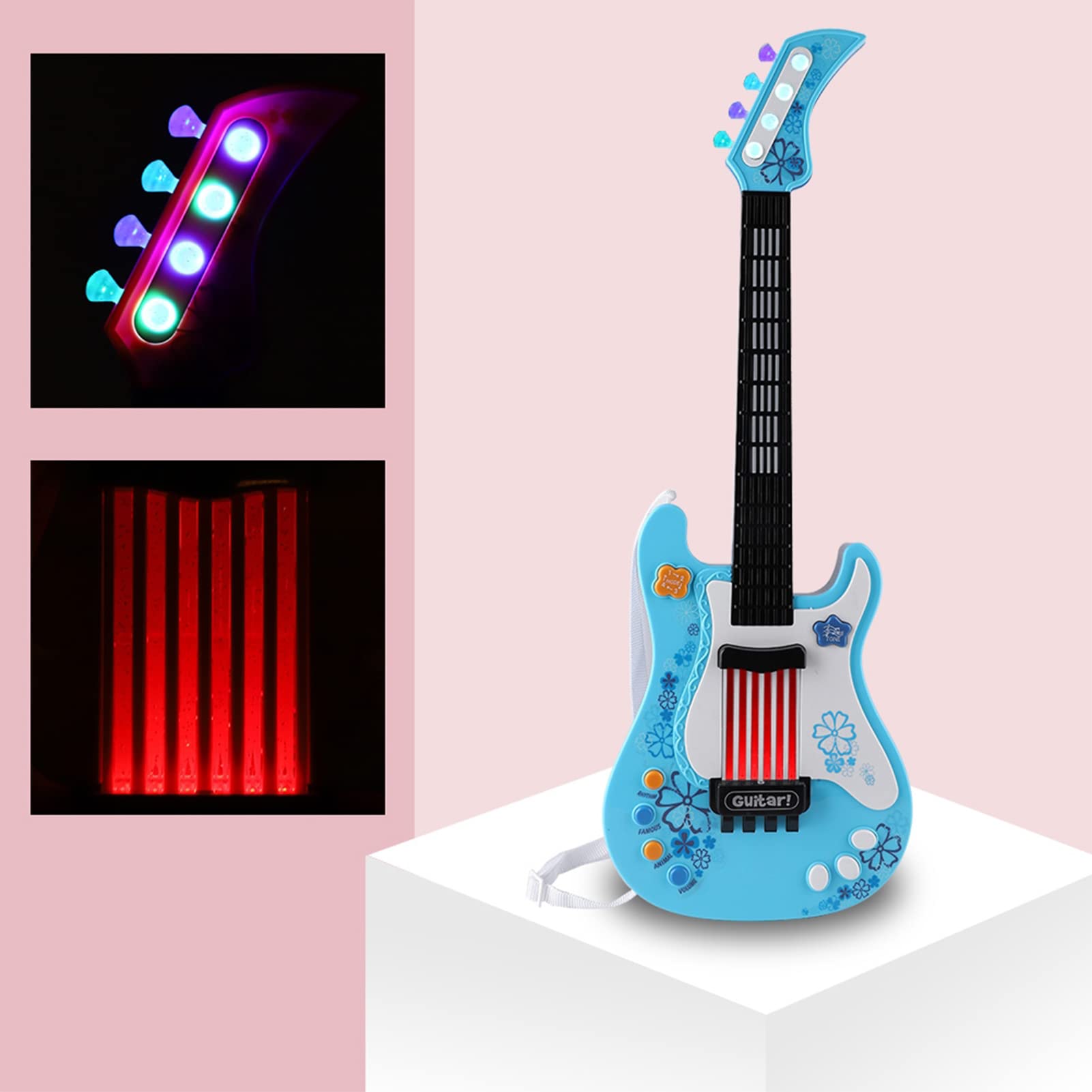 Giocattolo Multifunzionale per Chitarra per Bambini con 4 modalità di Gioco per Bambini, Realizzato in Materiale ABS Sicuro, Strumento Musicale Ideale (Blu)
