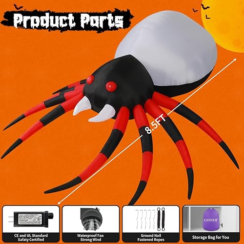 Miniatura 7 de GOOSH Paquete inflable de araña de Halloween de 8.5 pies y bruja inflable de 6 pies