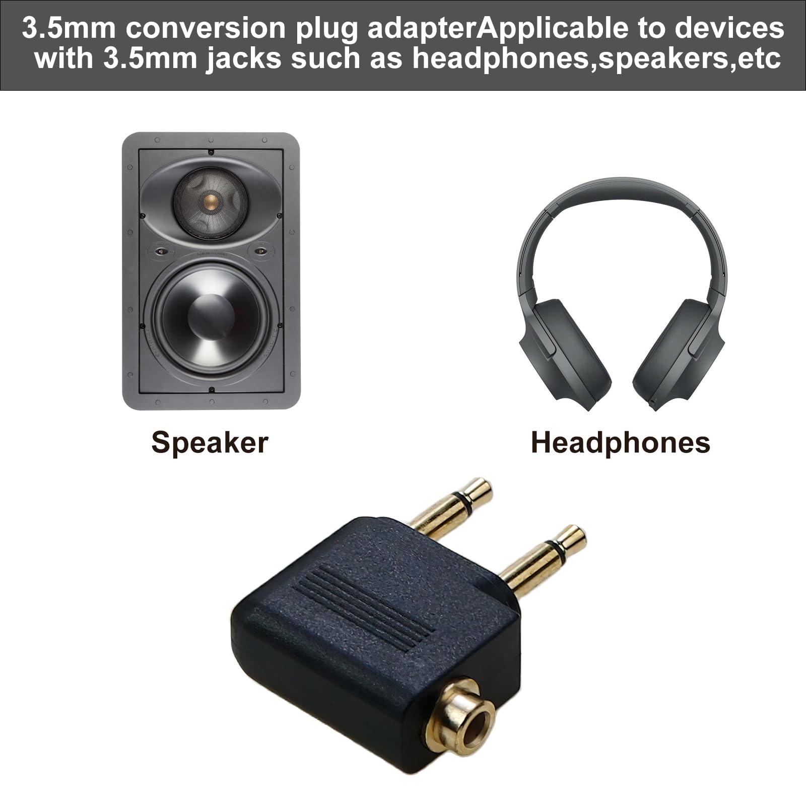 4 Adattatori Per Cuffie Da Aereo – Doppio Spinotto Mono 3,5 Mm A Jack Singolo Stereo 3,5 Mm – Placcati Oro
