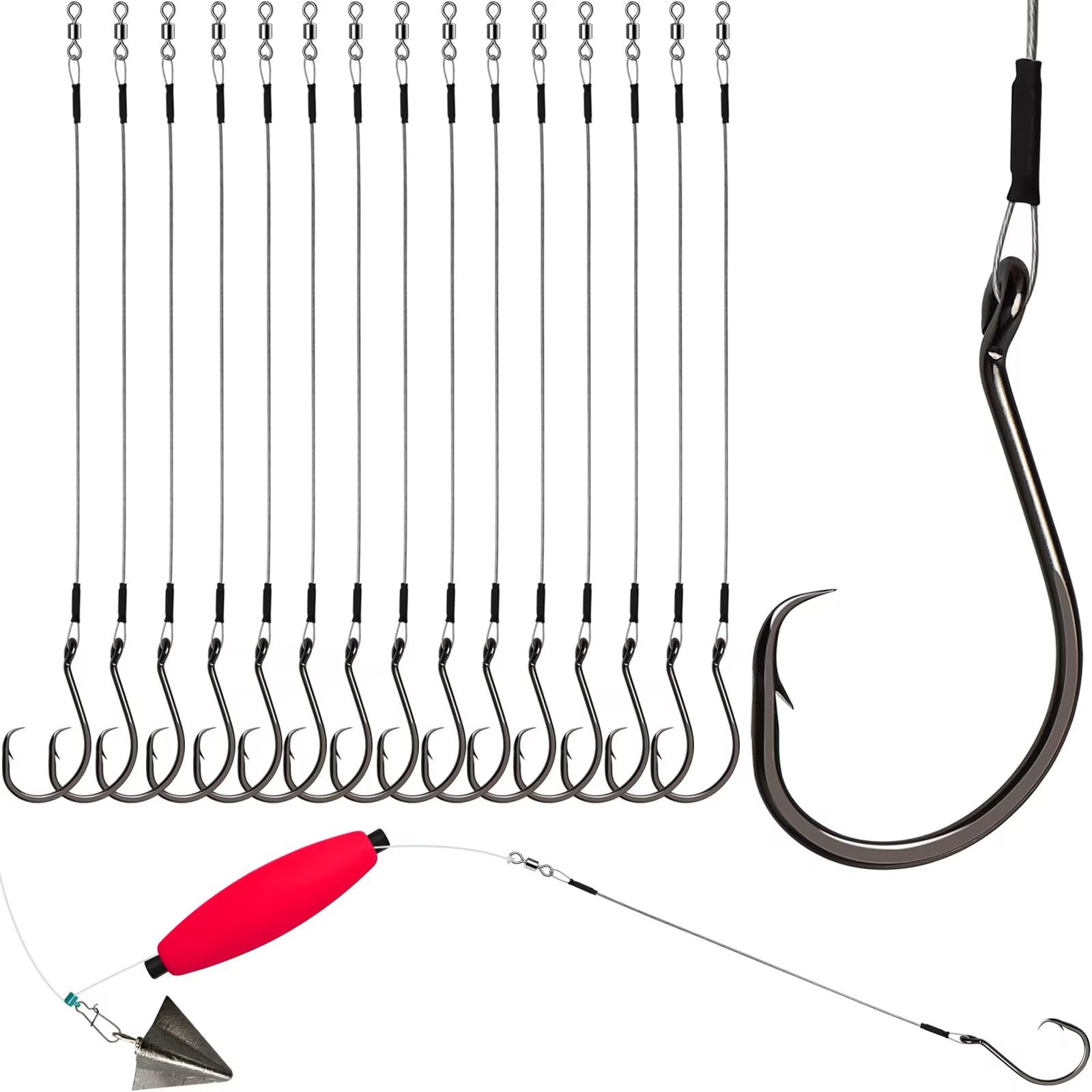 Dovesun 30PCS/20PCS Circle Hooks Fishing Pre-Rigged Catfish Rig for Saltwater Freshwater Catfish Hooks with Wire Leader 2/0 4/0 6/0 8/0 10/0