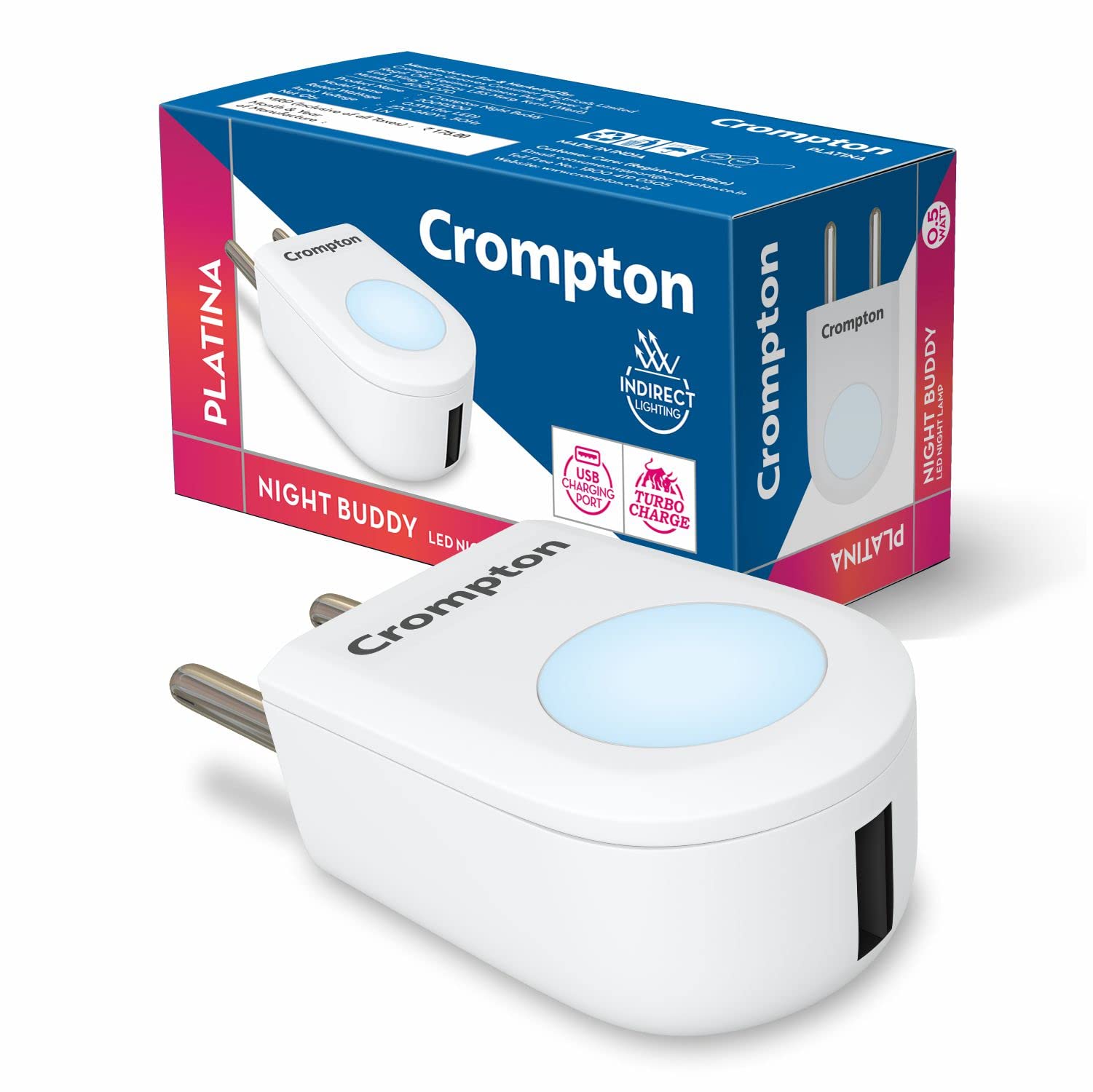 CromptonNight Buddy 0.5W with USB Charge Cool Day Light Pack of 1