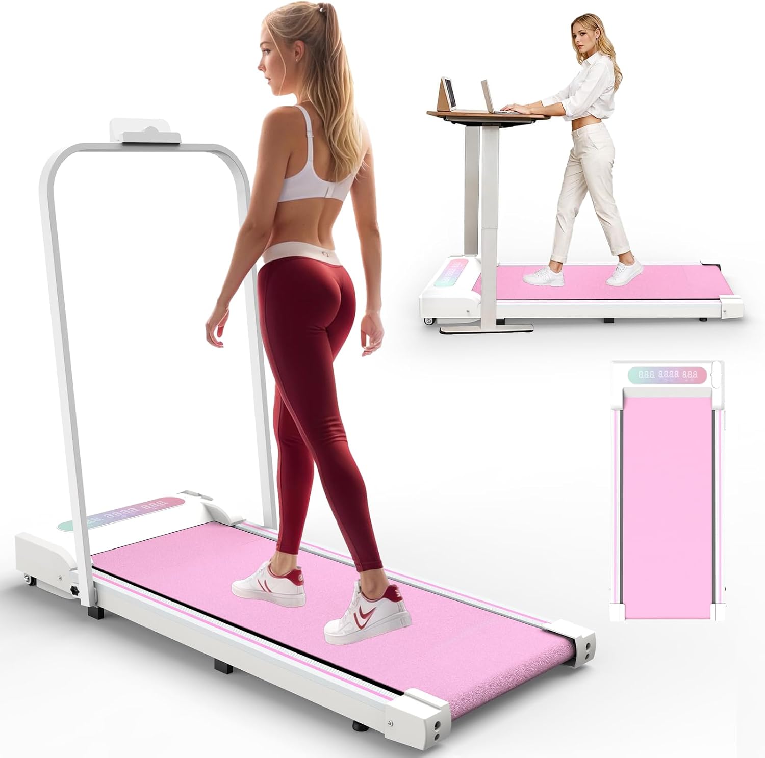 Walking Pad Treadmill with Handle, 265LBS Under Desk Folding Treadmill for Home/Office, 2.5HP Treadmills with Remote Control, LED Display