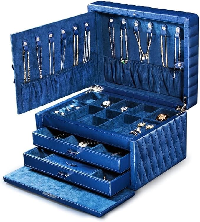 Vinta Green 2-Layer PU Leather Jewelry Organizer Box with Lock - Removable Tray & Polishing Cloth for Necklaces, Rings - Travel-Friendly & Unisex Design