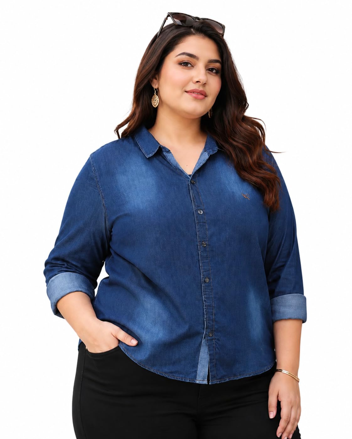 Women Denim Shirt's | Casual Blue Denim Shirt for Women's | Full Sleeve Button Down Shirt's Stylish Denim Top for Women | Trendy Plus Size Shirt-picture-19