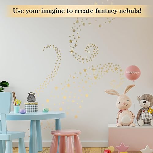 Miniatura 7 de Calcomanías de pared vintage con estrellas doradas, 5 hojas, 210 unidades, calcomanías con estrellas y puntos, calcomanías de arte de pared para