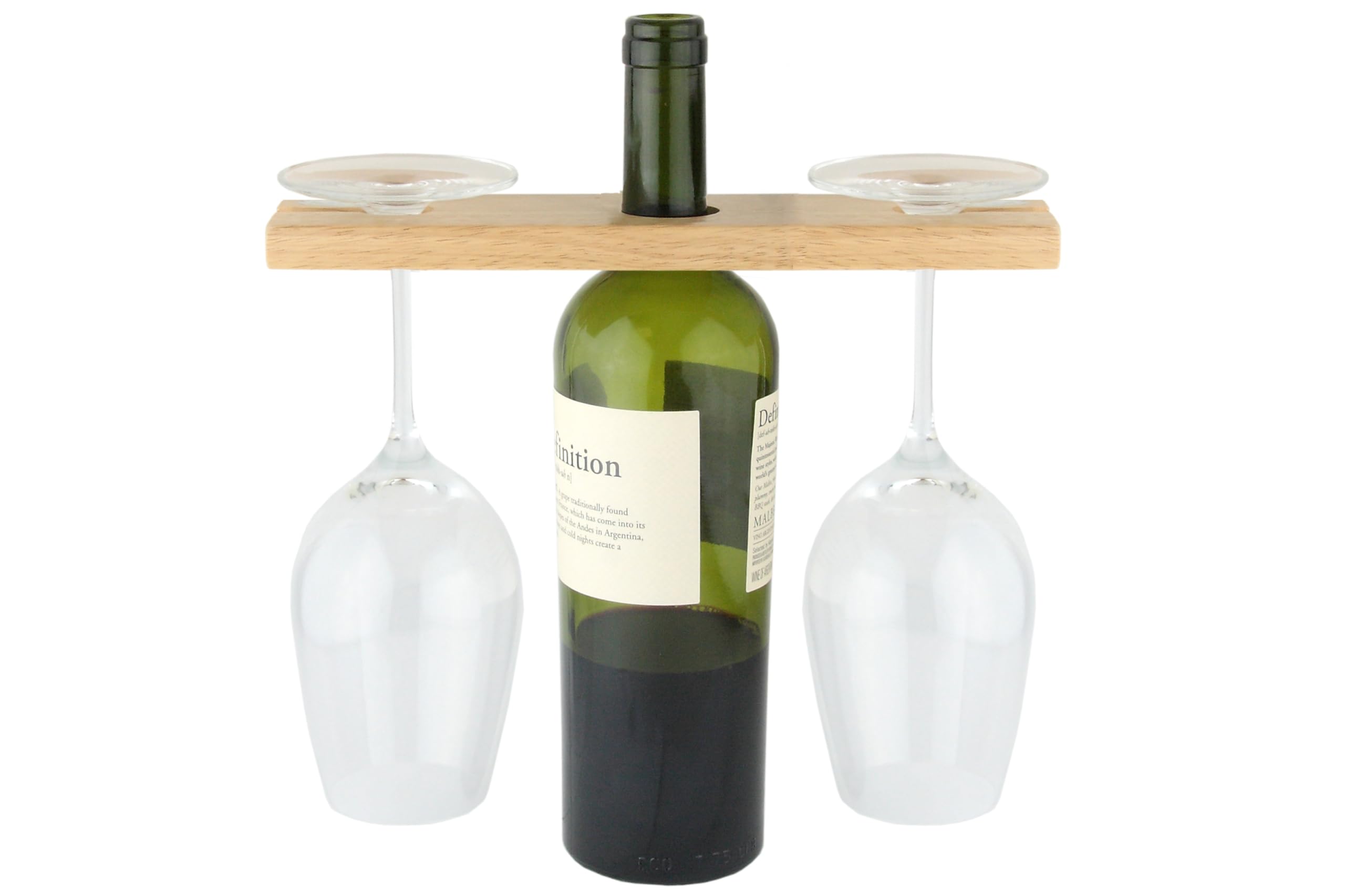 apollo THE HOUSEWARES BRAND RB Wine Holder 2, Ideal for 2 Wine Glasses, Hevea Wood, Great Gift Idea, Size: 26x7x1.7cm, Natural