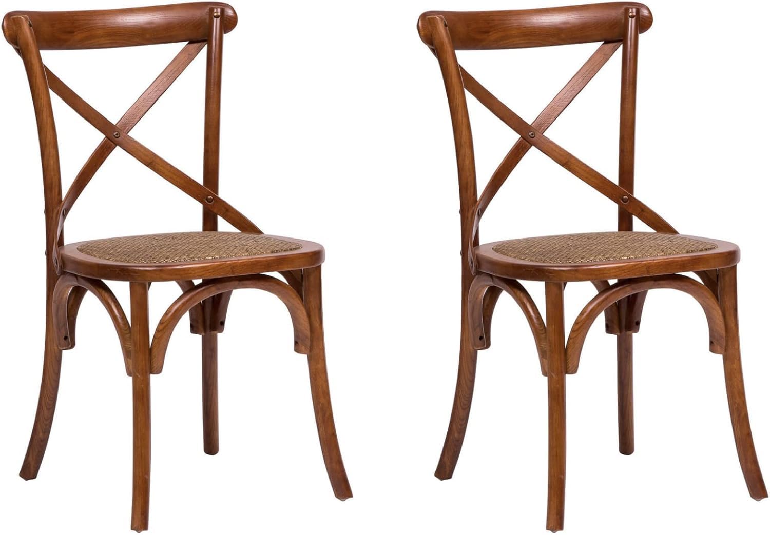Biscottini Juego de 2 sillas de Comedor de Madera Maciza 86 x 42 x 46 cm – Silla de Cocina y salón de ratán – Sillas de Madera para Exterior e Interior