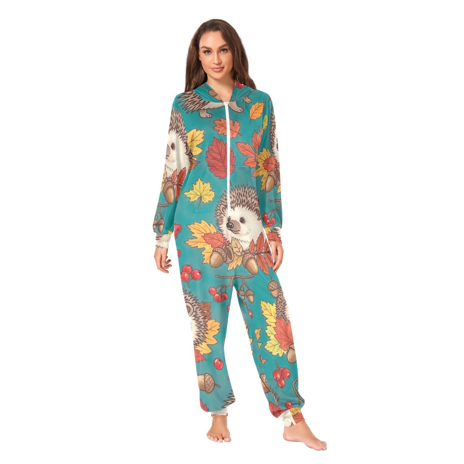 Pijama de una pieza de erizos verde azulado disfraz suave unisex 8